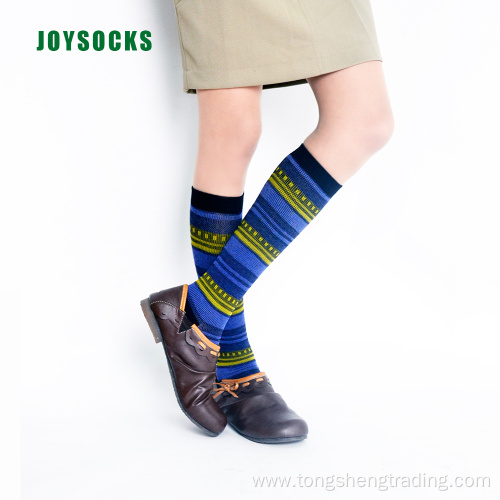 Knee high geometric square happy striped lady's socks